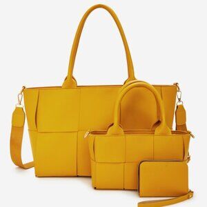 3 IN 1 WOVEN HANDBAG - YELLOW